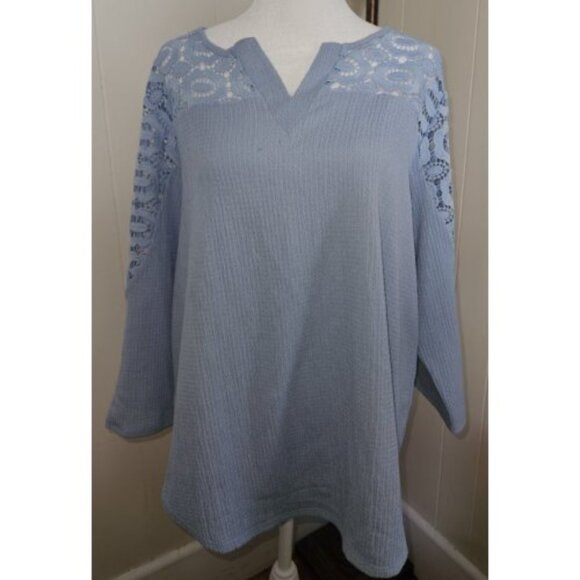 * NEW Blue Lace Sleeves STUDIO 1886 Pullover Top Ladies L 12-14 - Picture 2 of 7